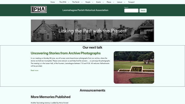 Screenshot of the Lesmahagow Parish Historical Association website