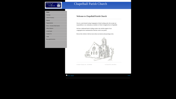 Screenshot of the Chapelhall Parish Church of Scotland website