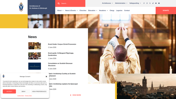 Screenshot of the Archdiocese of St Andrews and Edinburgh website