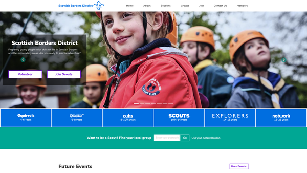 Screenshot of the Borders District Scout Council website