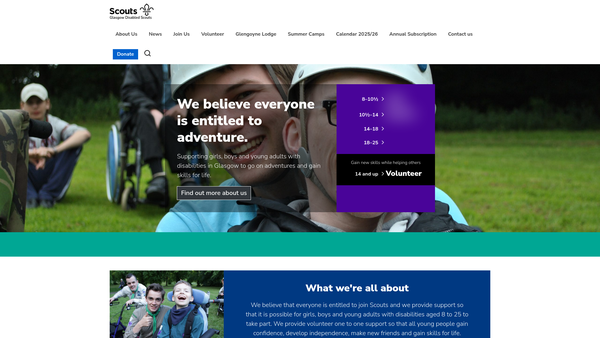 Screenshot of the 77th Glasgow Disabled Scout Group website