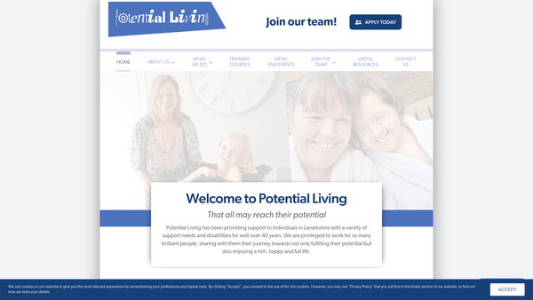 Screenshot of the Potential Living website