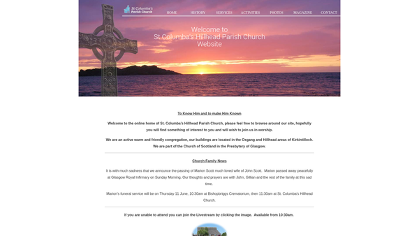 Screenshot of the Kirkintilloch: St Columba's Hillhead Church of Scotland website
