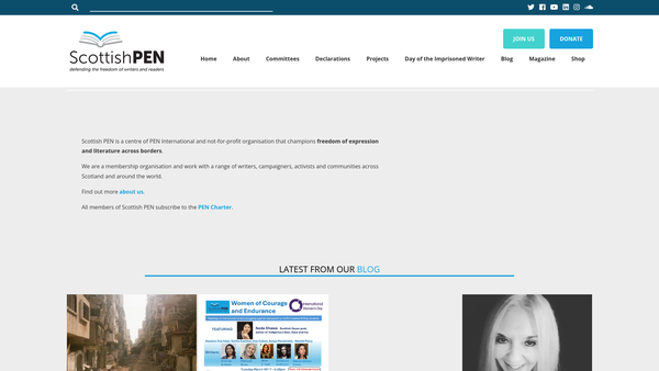 Screenshot of the Scottish Centre of PEN International website