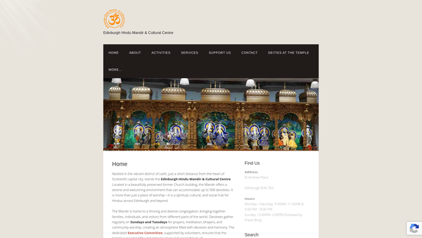 Screenshot of the Edinburgh Hindu Mandir & Cultural Centre website