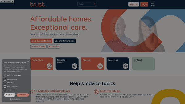 Screenshot of the Trust Housing Association Ltd website