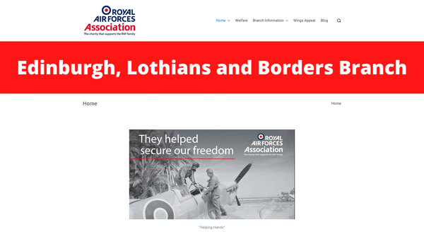 Screenshot of the Royal Air Forces Association Edinburgh, Lothian & Borders Branch website