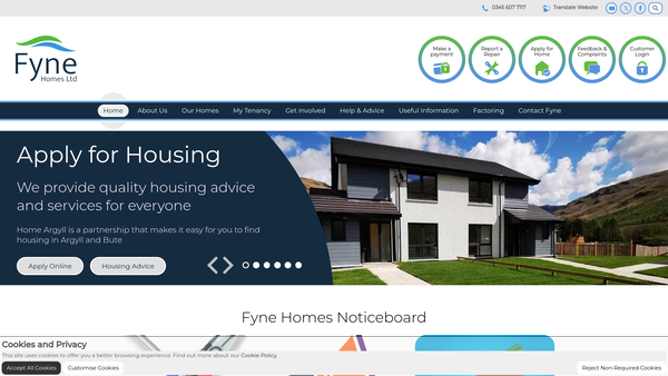 Screenshot of the Fyne Homes Limited website