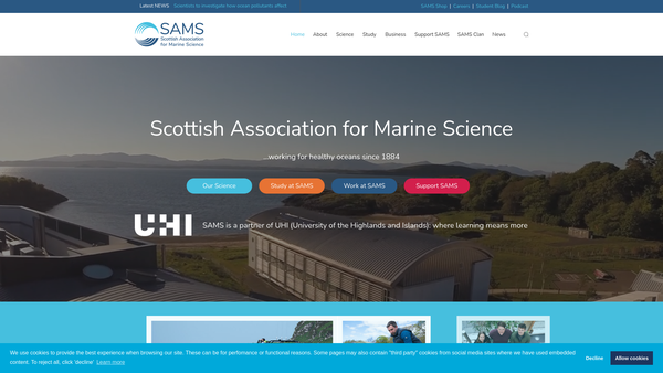 Screenshot of the Scottish Association For Marine Science website