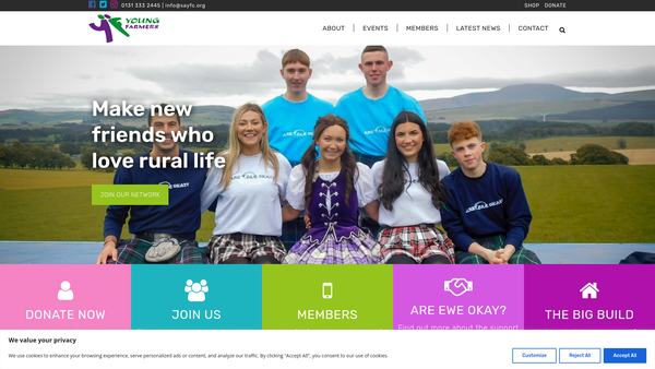 Screenshot of the The Scottish Association of Young Farmers Clubs [SCIO] website