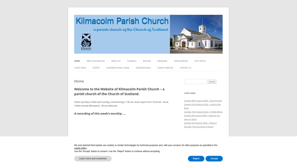 Screenshot of the Kilmacolm Parish Church of Scotland website