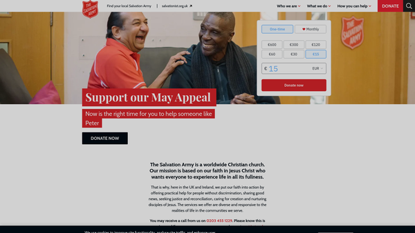 Screenshot of the Salvation Army website