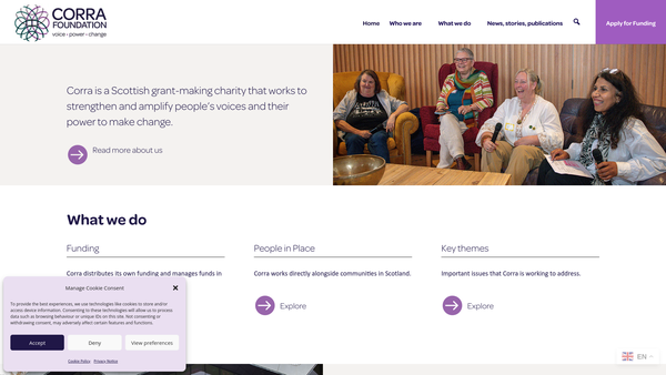 Screenshot of the The Corra Foundation website