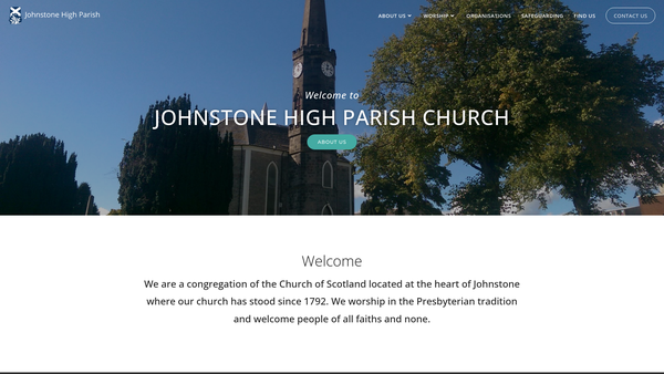 Screenshot of the Johnstone High Parish Church of Scotland website