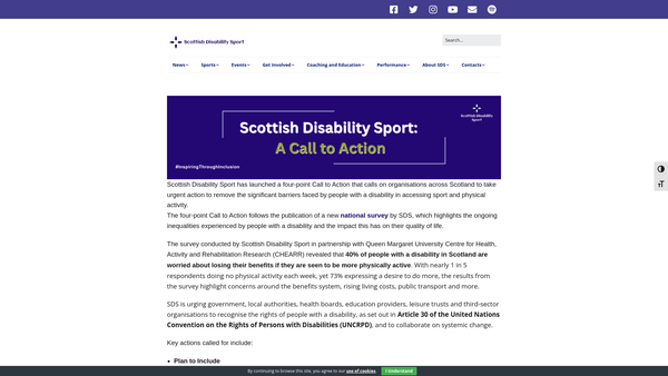 Screenshot of the Scottish Disability Sport (Sds) website