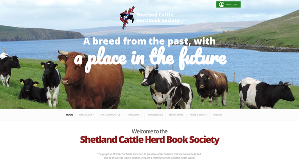 Screenshot of the Shetland Cattle Herd Book Society website
