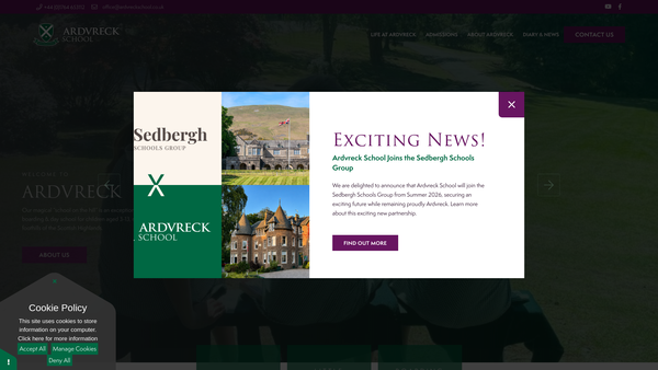 Screenshot of the Ardvreck School Ltd website