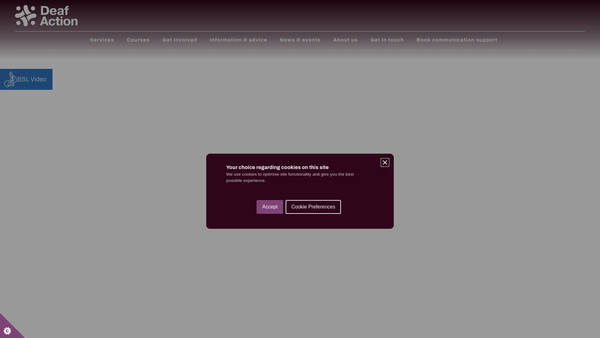 Screenshot of the Deaf Action website