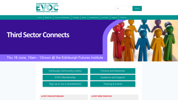 Screenshot of the Edinburgh Voluntary Organisations Council website