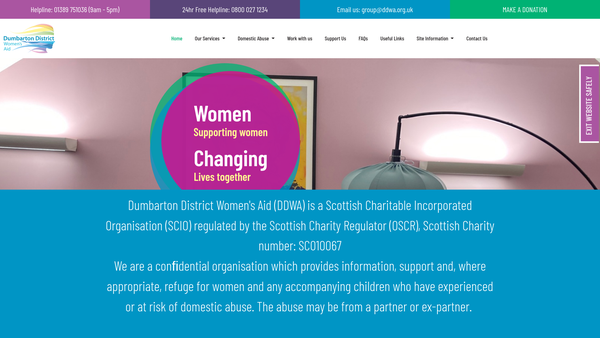 Screenshot of the Dumbarton and District Women's Aid website
