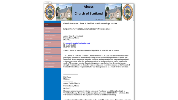 Screenshot of the Alness Church of Scotland website
