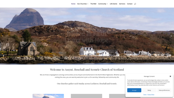 Screenshot of the Assynt, Rosehall and Scourie Church of Scotland website