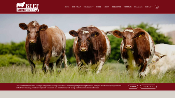 Screenshot of the Beef Shorthorn Cattle Society website