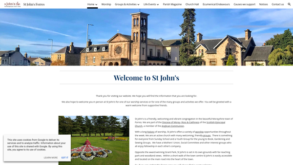 Screenshot of the St John the Evangelist Scottish Episcopal Church, Forres. website