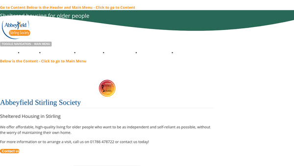 Screenshot of the Abbeyfield Stirling Society Ltd website