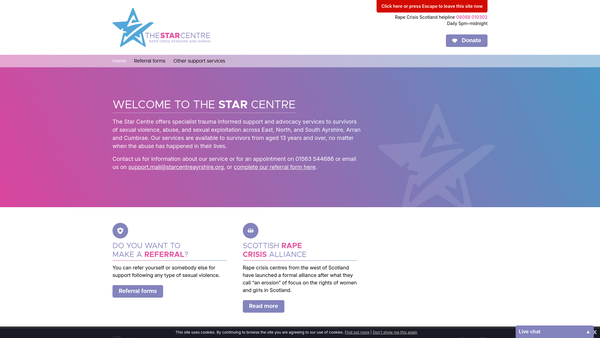 Screenshot of the The STAR Centre website