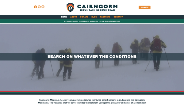 Screenshot of the Cairngorm Mountain Rescue Team website