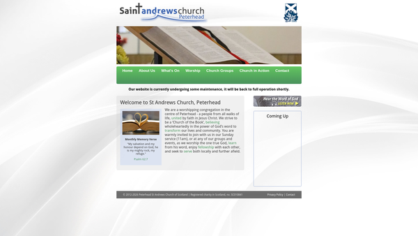 Screenshot of the Peterhead St Andrews Church of Scotland website