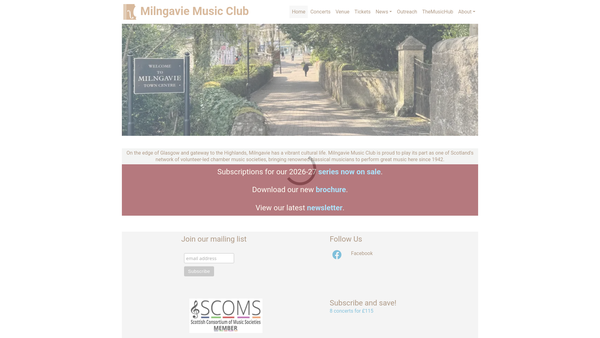 Screenshot of the Milngavie Music Club website