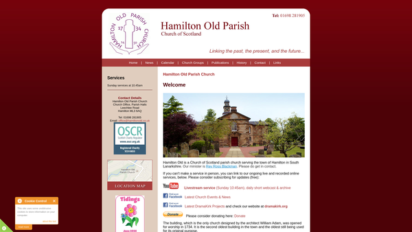 Screenshot of the Hamilton Old Parish Church of Scotland website