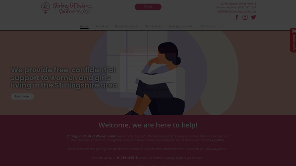 Screenshot of the Stirling and District Women's Aid website