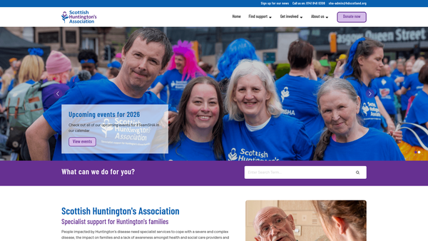 Screenshot of the Scottish Huntington's Association website