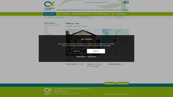 Screenshot of the Oban Congregational Church website