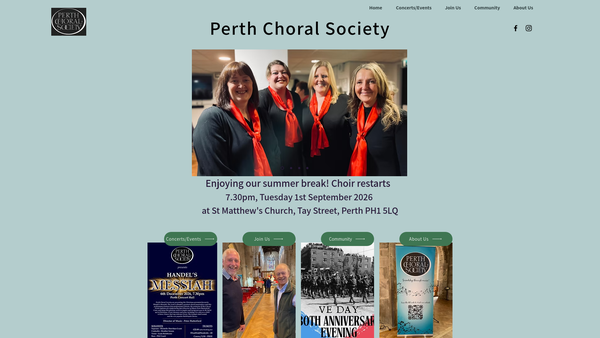 Screenshot of the Perth Choral Society website