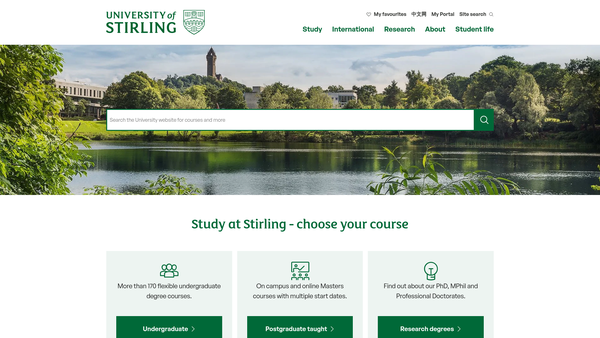 Screenshot of the University Of Stirling website