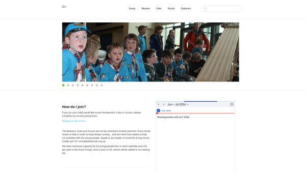 Screenshot of the Comely Bank Scout Group (122nd Craigalmond) website
