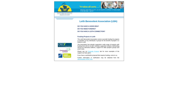 Screenshot of the Leith Benevolent Assoc Ltd website