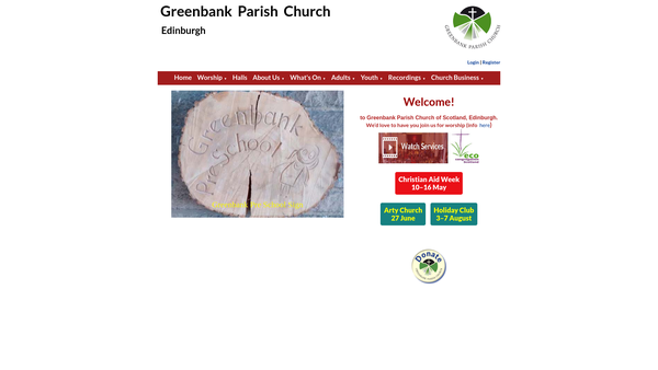 Screenshot of the Edinburgh Greenbank Parish Church of Scotland website