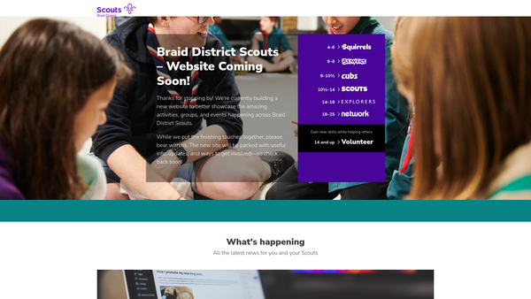 Screenshot of the Braid District Scout Council website