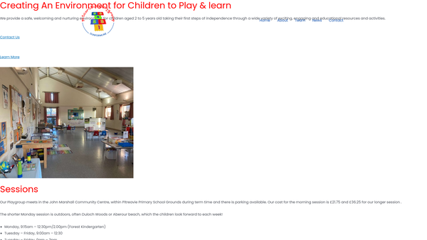 Screenshot of the Pitcorthie Playgroup website