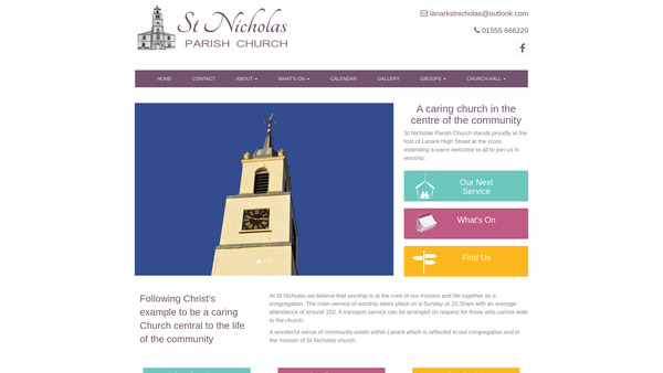 Screenshot of the St. Nicholas Parish Church, Lanark (Church of Scotland) website