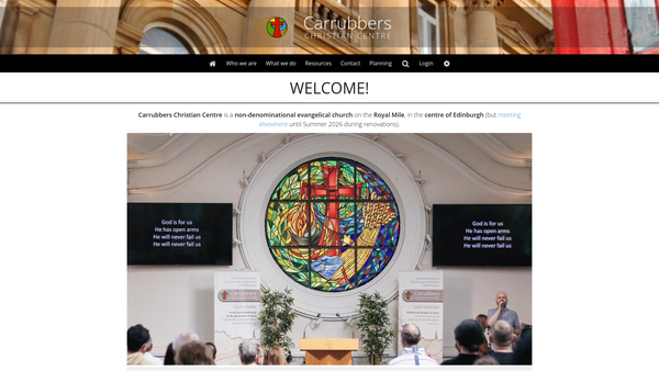 Screenshot of the Carrubbers Christian Centre website
