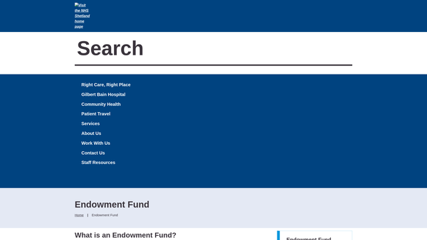 Screenshot of the Shetland Health Board Endowment Funds website