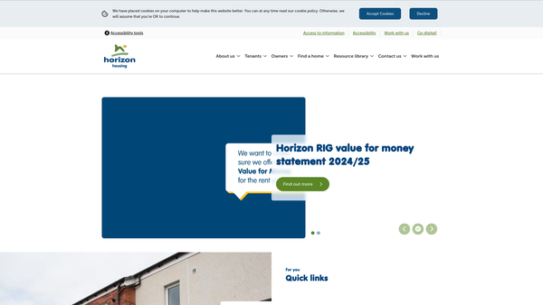 Screenshot of the Horizon Housing Association Ltd website