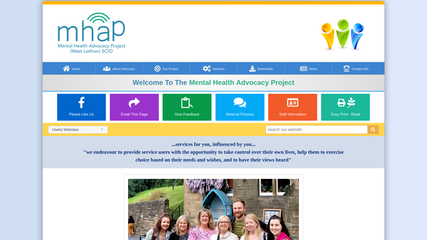 Screenshot of the Mental Health Advocacy Project (West Lothian) SCIO website