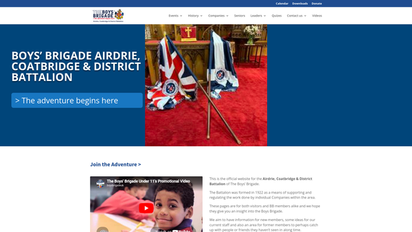 Screenshot of the Airdrie Coatbridge & District Boys Brigade Battalion website